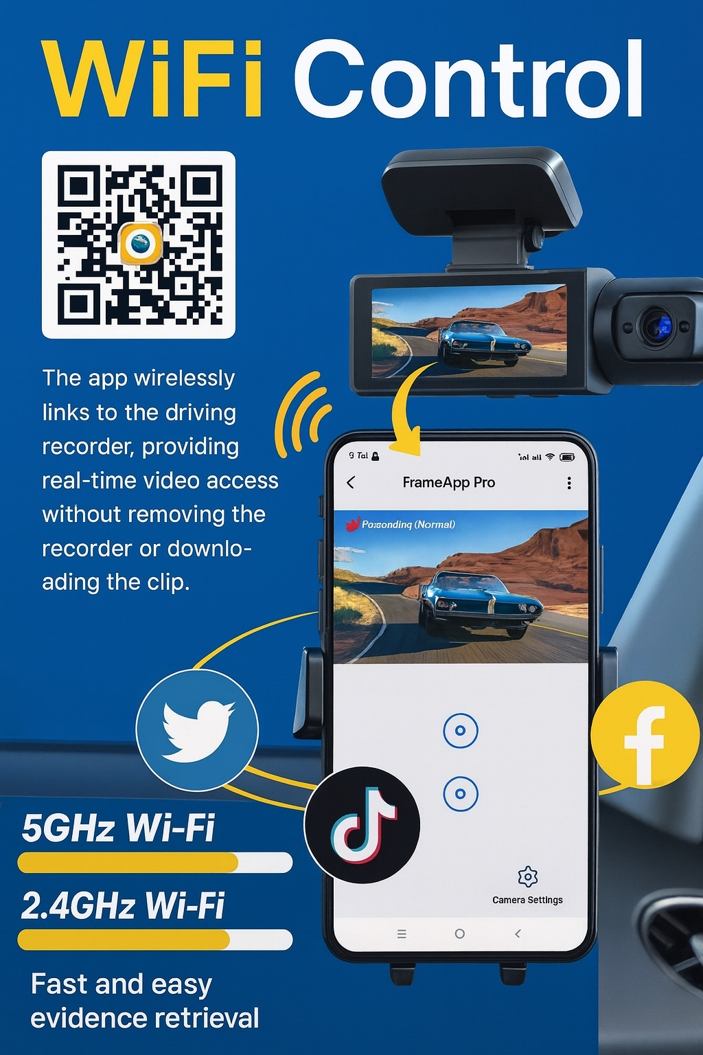 DoTheDash Dual-View 1080P Wi-Fi Dash Cam with Night Vision & Wide-Angle Coverage