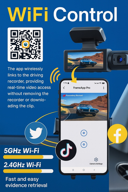 DoTheDash Dual-View 1080P Wi-Fi Dash Cam with Night Vision & Wide-Angle Coverage