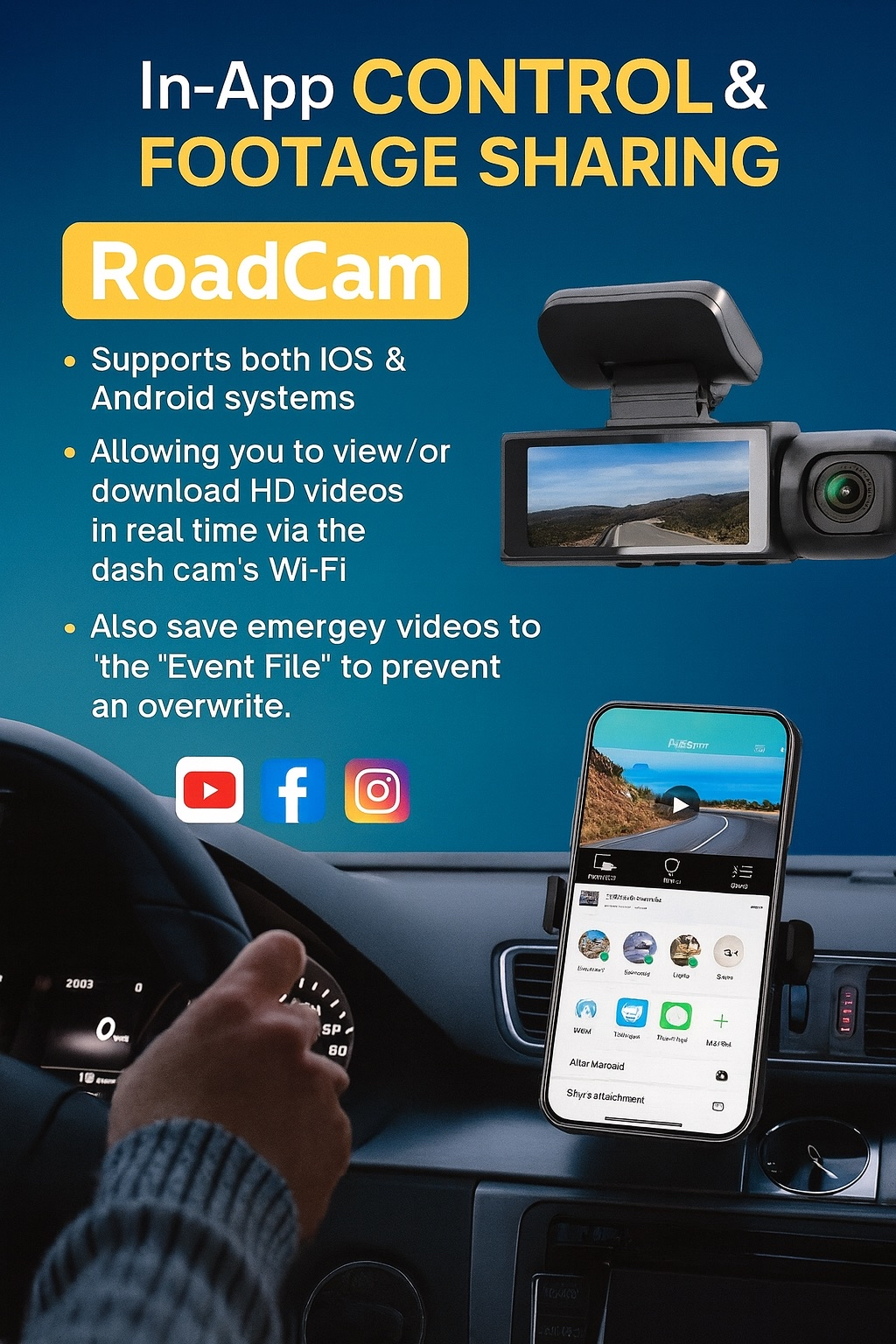 DoTheDash Dual-View 1080P Wi-Fi Dash Cam with Night Vision & Wide-Angle Coverage
